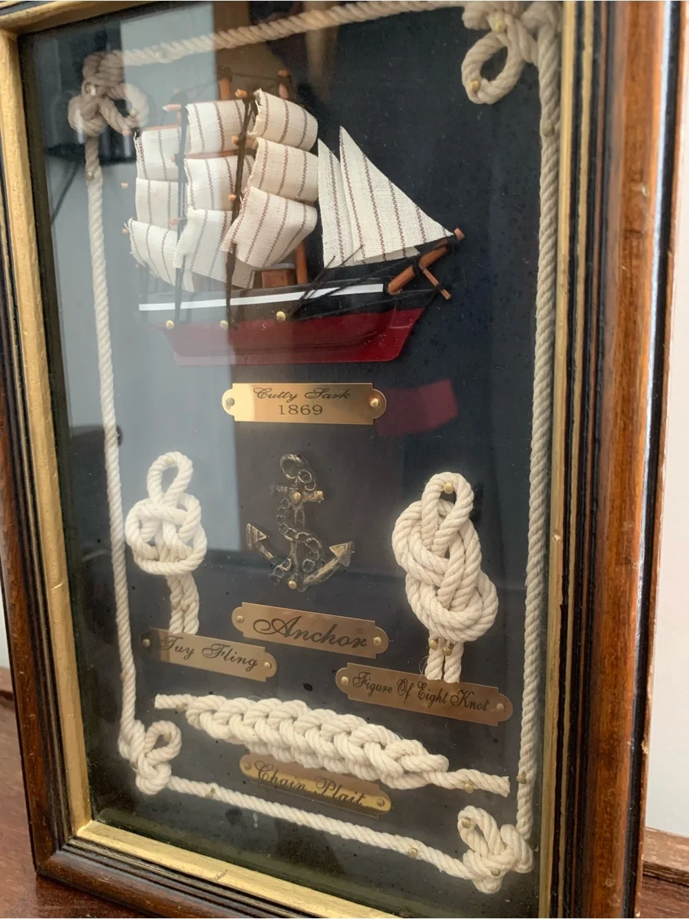 Vintage Nautical key storage Shadow Box with White Rope Accents